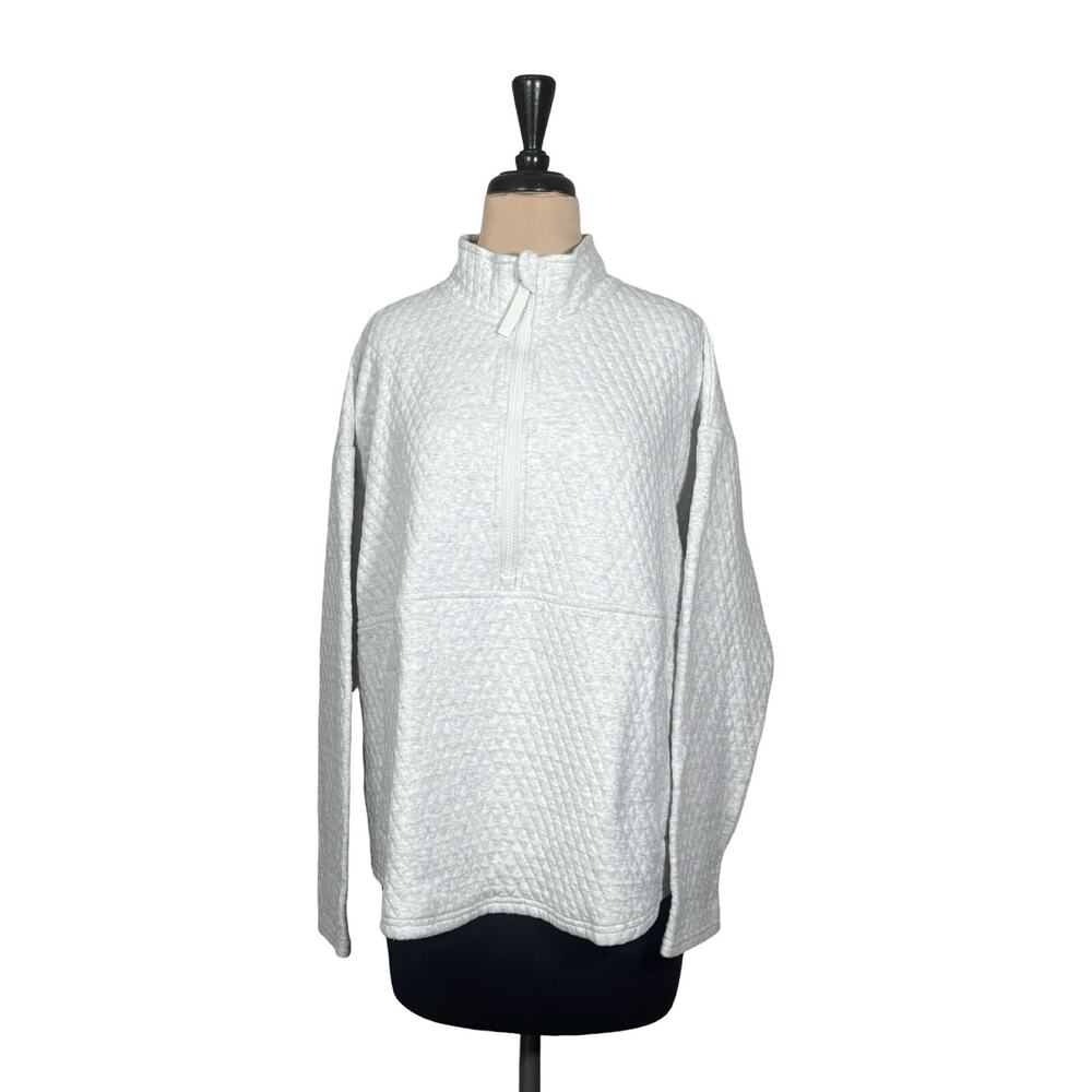 Eddie Bauer Womens XL Quilted Half Zip Pullover Heathered Pale Grey